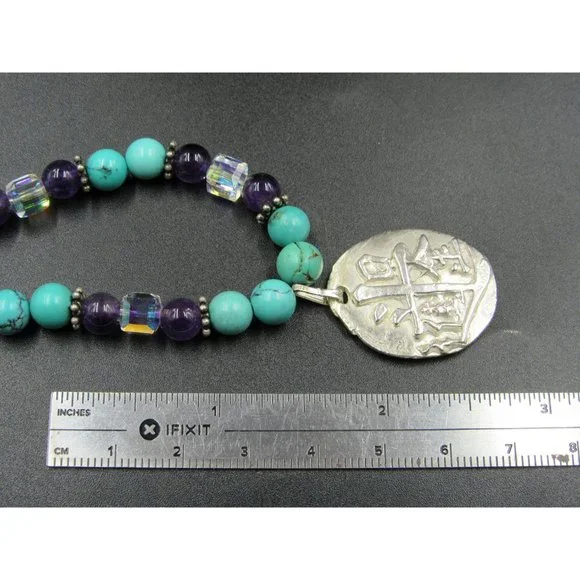 16" Sterling Silver Stone And Amethyst Asian Characters Pendant Necklace - Picture 6 of 7